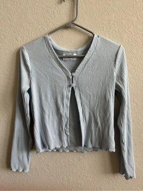 Old Navy Pale Blue Ribbed V-Neck Button Crop Long Sleeve